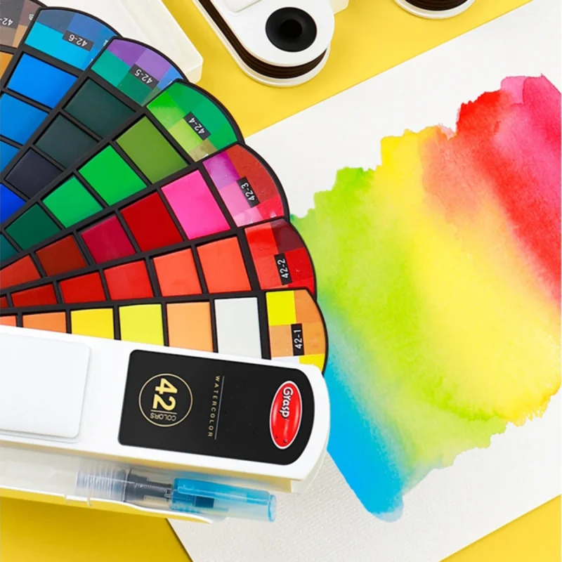 18/24/36/42 Solid Watercolor Pigment Set Foldable Travel WaterColor With Water Brush Pen Art Specific Fan Shaped Painting Tool - Image 4