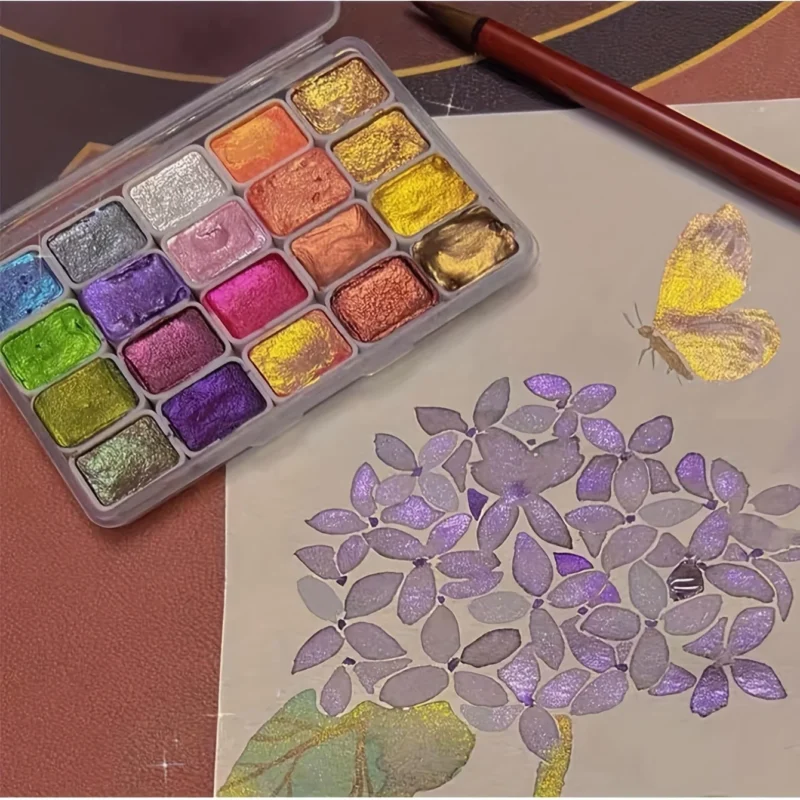 20 Colors Metal Watercolor Painting Set, Portable Box With Shiny Pearls Solid Watercolor Painting, And Art Supplies, Watercolor - Image 2